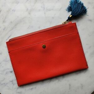 JCrew Italian Leather Pouch With Tassel- Coral